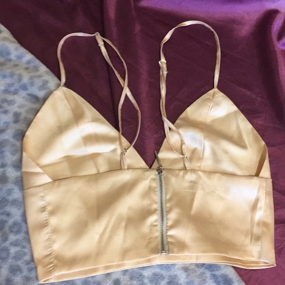 Satiny Cropped Cami Zipper Back, Adjustable Straps - Picture 2 of 7